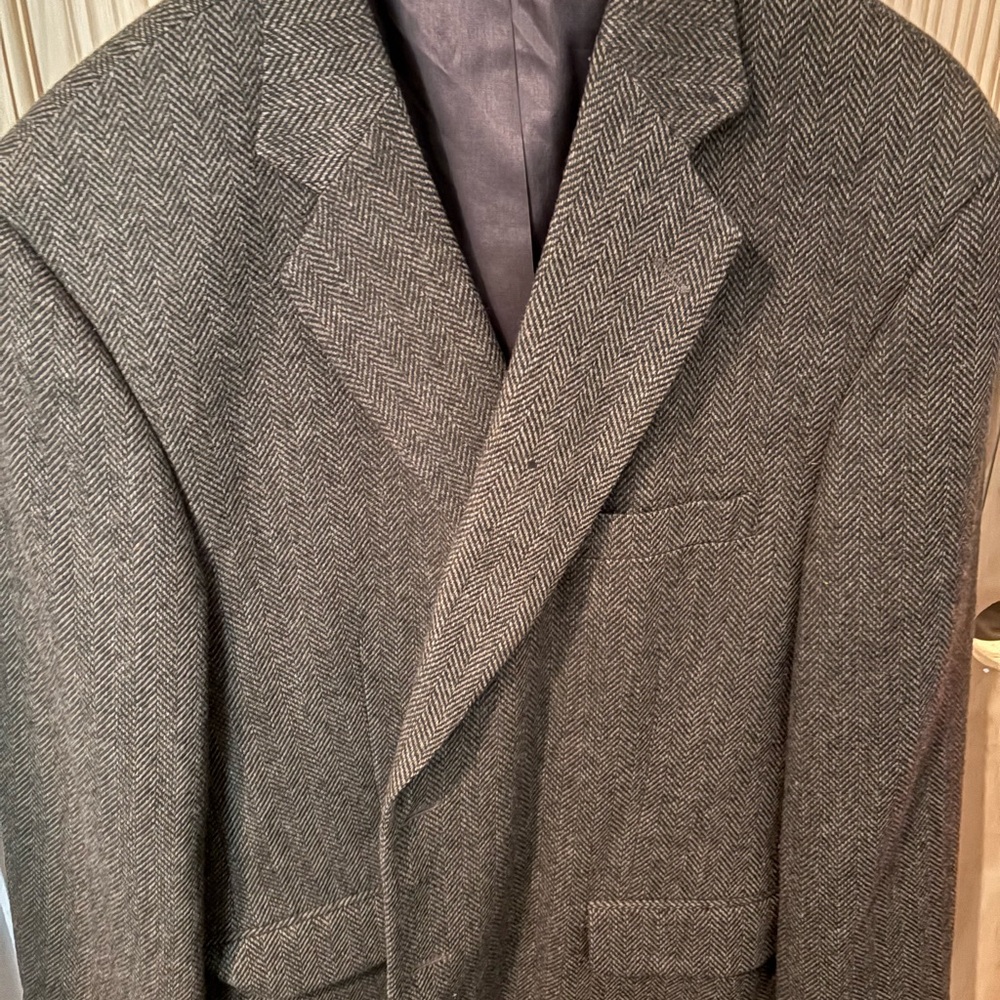 Men’s 44 S wool tan/brown Towncraft Herringbone Sport coat Blazer EUC # 3
